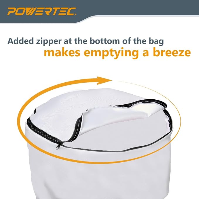 POWERTEC Dust Collector Bag w/ 5" Band Clamp Kit, 1 Micron Dust Bag & 4-3/4" to