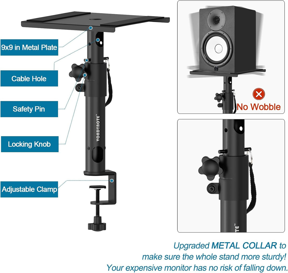 Vondynote Studio Monitor Stands Desk Clamp Speaker Stands with Cable Hole