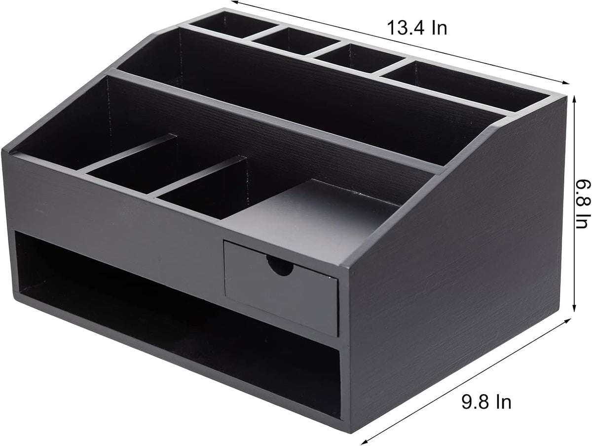 Wood Desk Drawer Organizers with File Organizer Pen holder Office Decor combo for Desk Organization Home can arrange office supplies such as calculators scissors pens note papers, etc. (black)