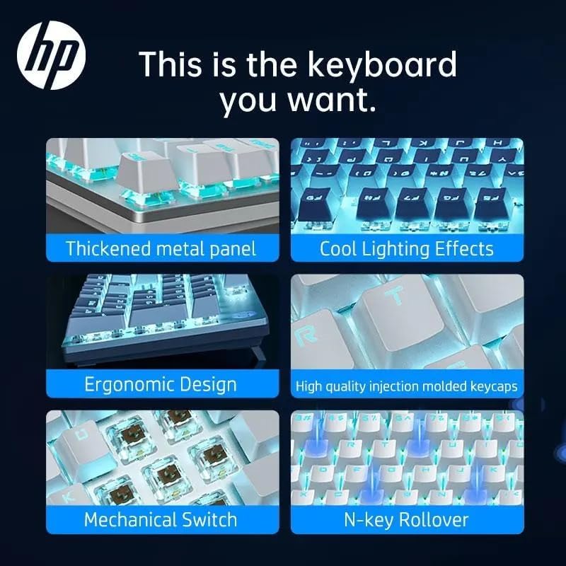 HP GK400F Wired Mechanical Gaming Keyboard, for Desktop & Laptop (Blue)