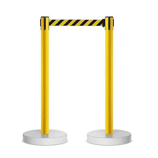 Crowd Control Warehouse - CCW Set of 2 Retractable Belt Barrier Stanchion, Water Fillable Base MSH630-11 Foot Belt, Yellow"Caution - DO NOT Enter" Black Letters with Black PVC Plastic Post