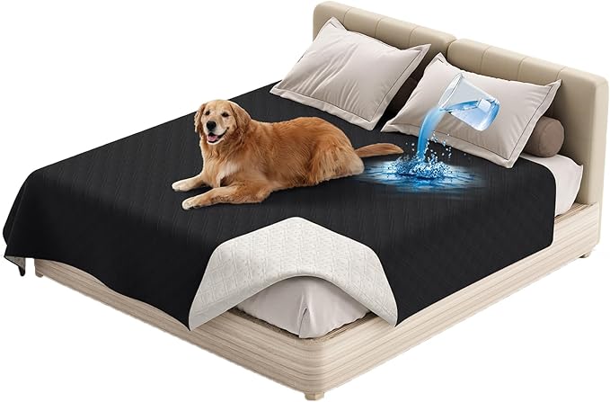 Dog Bed Cover Waterproof Microfiber Quilted Mattress Cover Pet Mat Silicon Non Slip 9 Size Furniture Protectors for Bed Sofa Couch (208 x 259 cm/82 x 102 in,Black)
