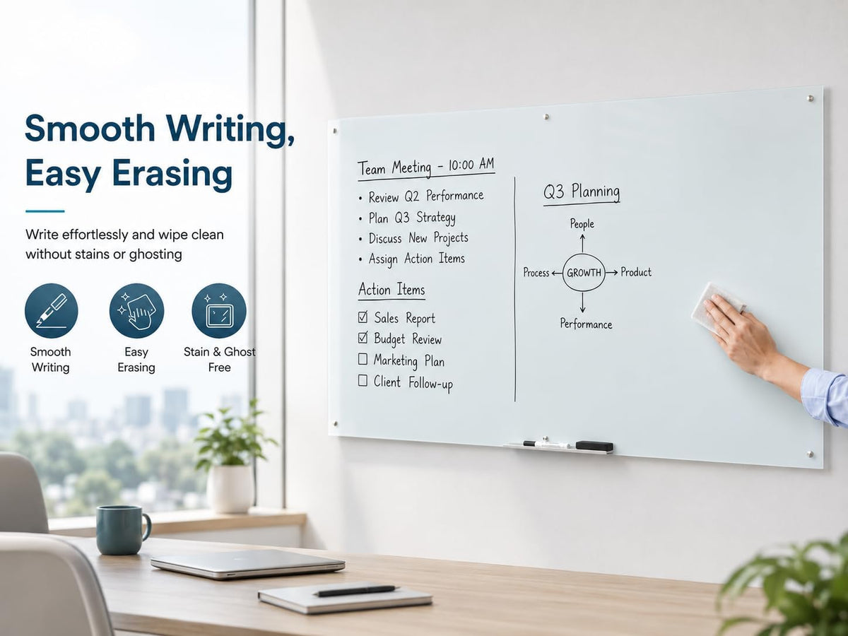 Frameless Glass Whiteboard, Magnetic White Glass Dry Erase Board 72x40 Inch