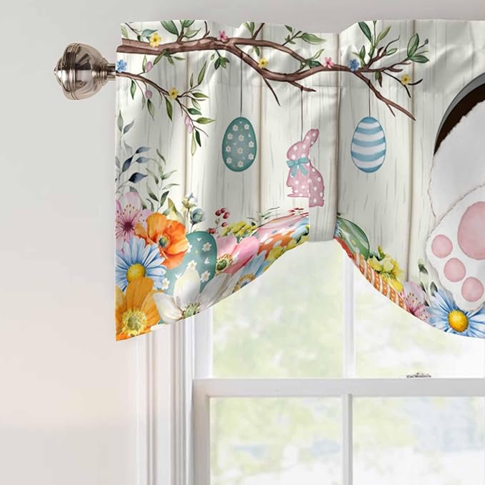 Easter Tie Up Valance Curtains for Windows, Kitchen Curtains Window Shades