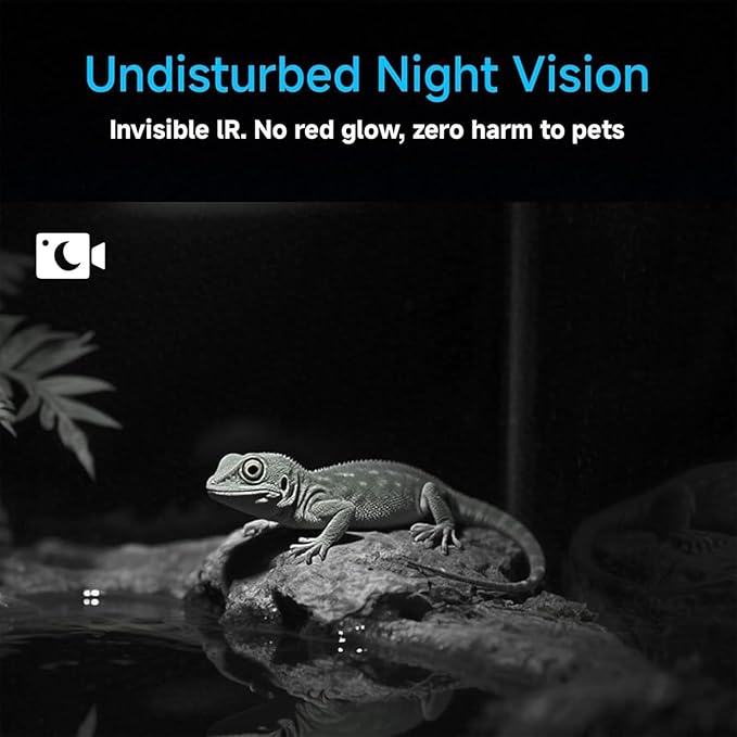 2K HD Aquarium & Terrarium WiFi Pet Camera, Aquarium Camera, 140° Wide-Angle Anti-Glare & Anti-Reflection, AI Motion Detection, AI-Powered Detection, Two-Way Audio for Fish Reptiles (Black)