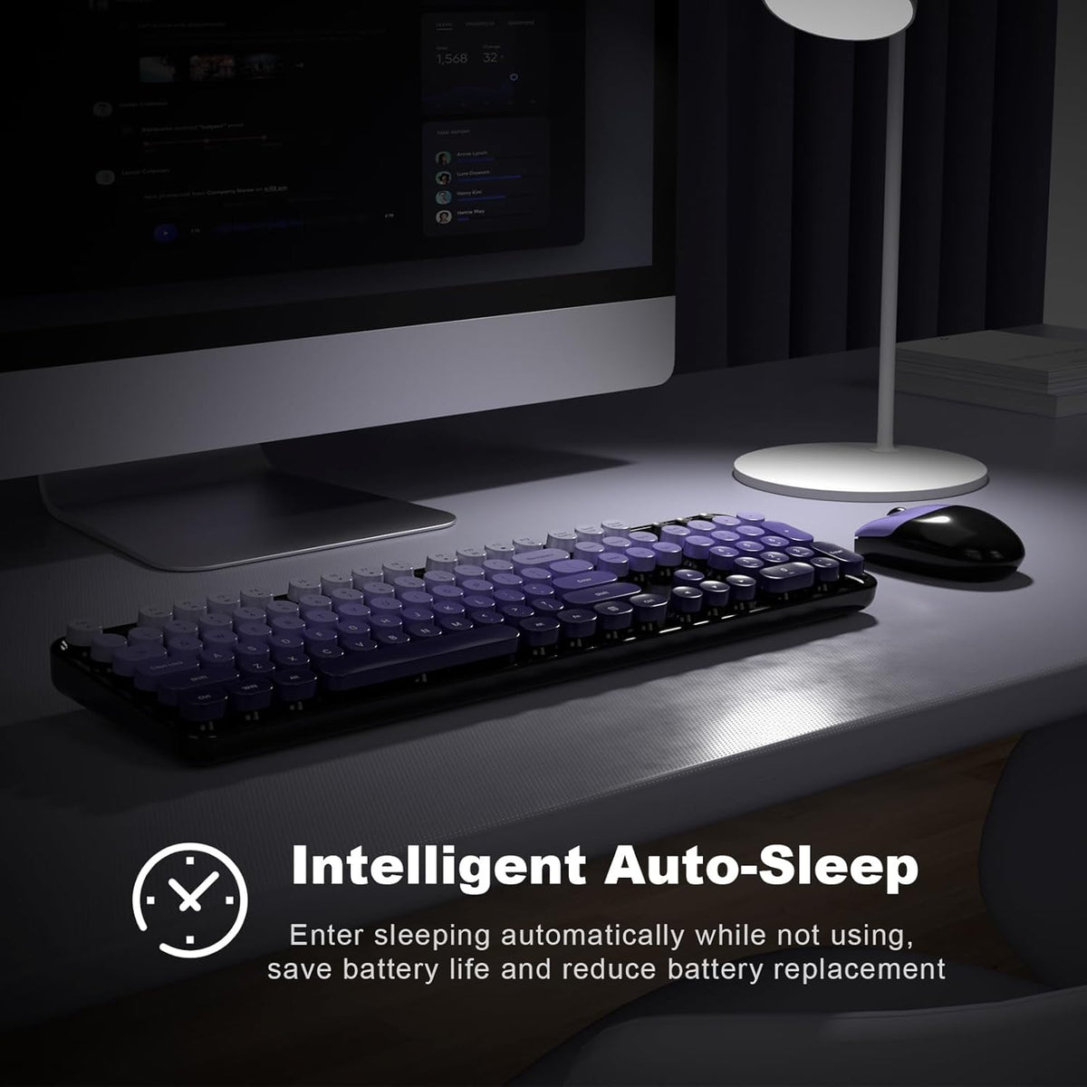 Dilter Wireless Keyboard and Mouse Combo, 104 Keys Full-Sized Typewriter Keyboards, 2.4 GHz USB Receiver Plug and Play for Windows, PC, Laptop, Desktop (Black Purple)
