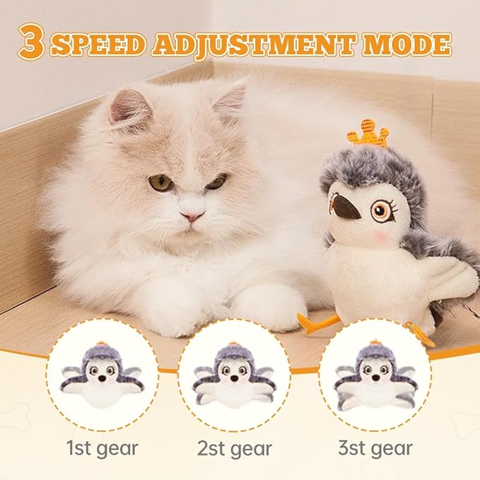 Flapping Bird Cat Toy, Interactive Chirping Bird Cat Toy, Simulated Chirping Bird Cat Toys Flapping Wings, Rechargeable, 3 Modes, Touch Activated (Owl)