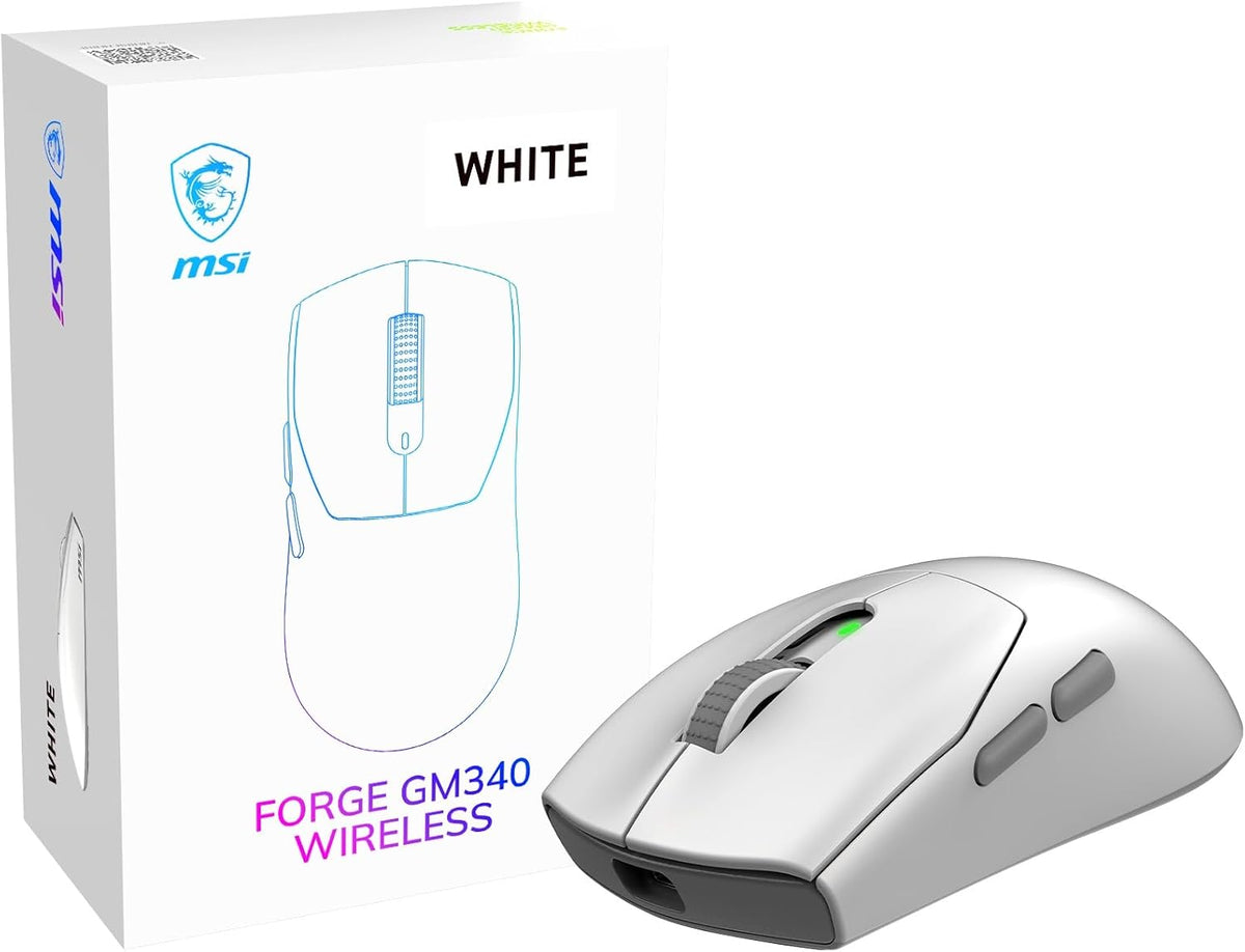 msi Forge GM340 W White Gaming Mouse, 12800 DPI, 50M+ Clicks Micro Switch, Optical Sensor, Ergonomic Ambitextrous Hand Design, RGB Light