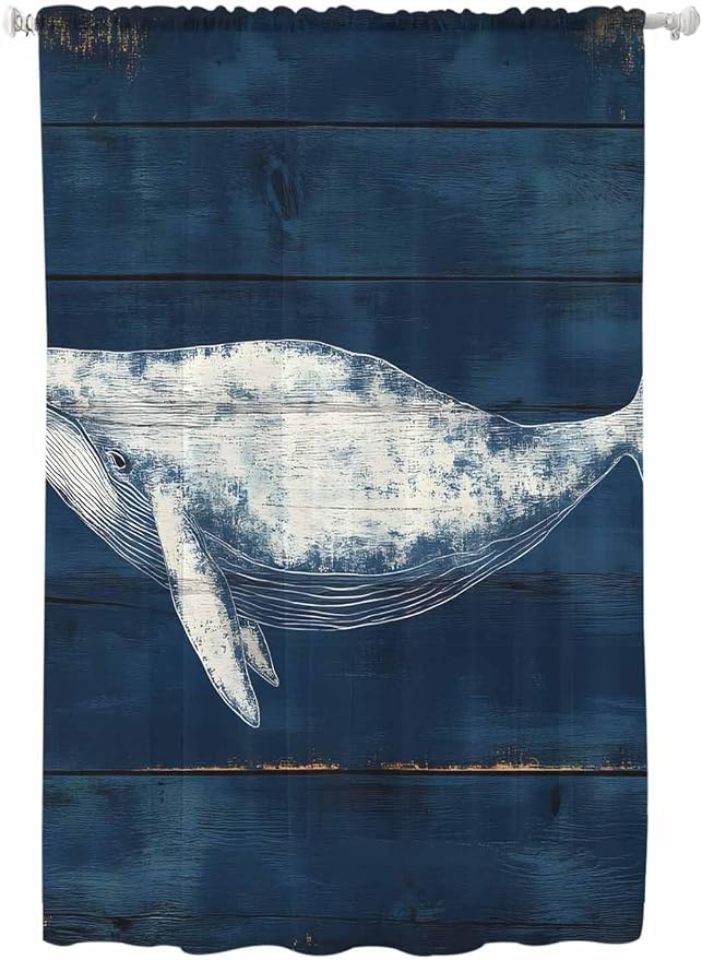 Sheer Curtains 72 Inches Long, Summer Whale Semi Sheer Curtains Light Filtering
