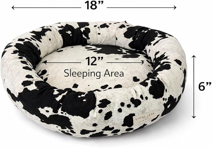 Organic Cotton Canvas Dog Bed: Removable Cover, Natural Fill - Made in USA (Cow Print Black White, X Small 18" x 6" inches)