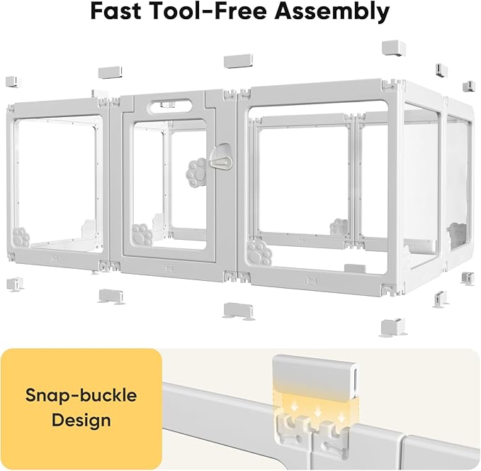 24" Acrylic Clear Dog Play Pen Indoors 12 Panels, Puppy Playpen with Door for Small Dogs Puppies, Transparent Plastic Pet Playpen Cage Fence Crate Kennel for Cat Kitten Rabbit Bunny Ferret etc