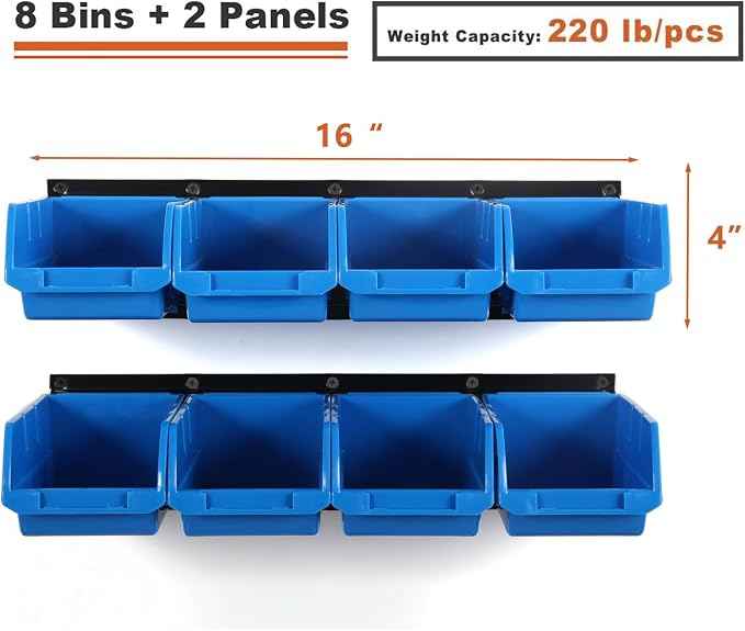 Wallmaster 8-Bin Storage Bins Garage Rack System 2-Tier Orange Tool Organizers