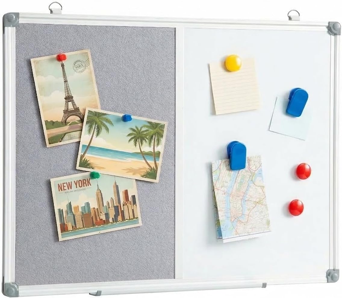 Bulletin Board Whiteboard Combo, 24" x 18" Fabric Magnetic Dry Erase Board