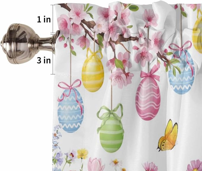 Happy Easter Living Room Curtains 72 Inches length, Spring Watercolor Bunny