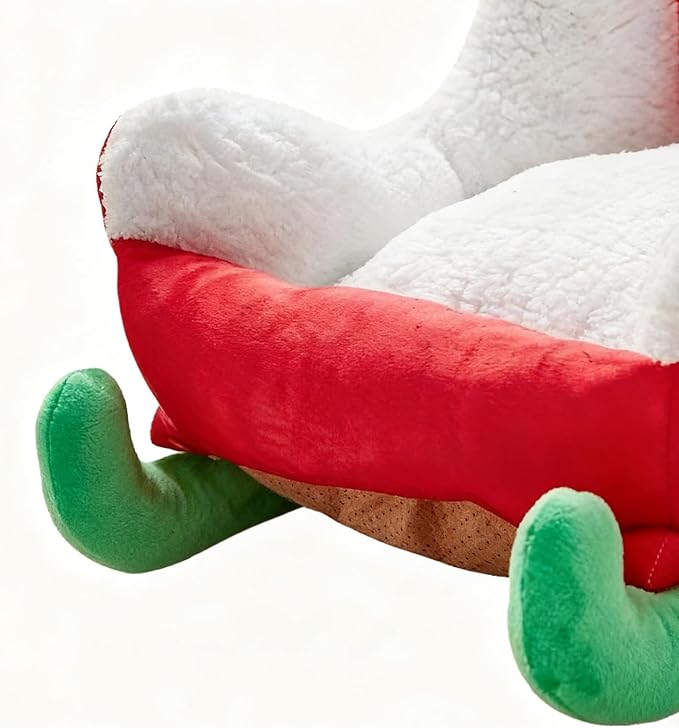 Christmas Dog - Bed Plush Sleigh Pet Bed with Anti-Slip Bottom for Cozy Comfort, Indoor Outdoor Puppy Cushion for Bedroom Living Room Home Winter Balcony Gathering Holiday Pet Furniture Accessories