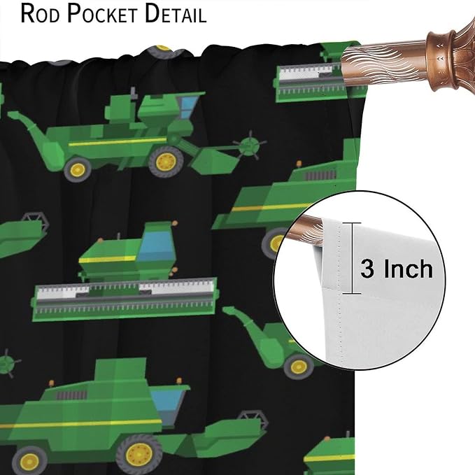 Kids Agriculture Machine Window Curtains, Farm Equipment Tractors Transport