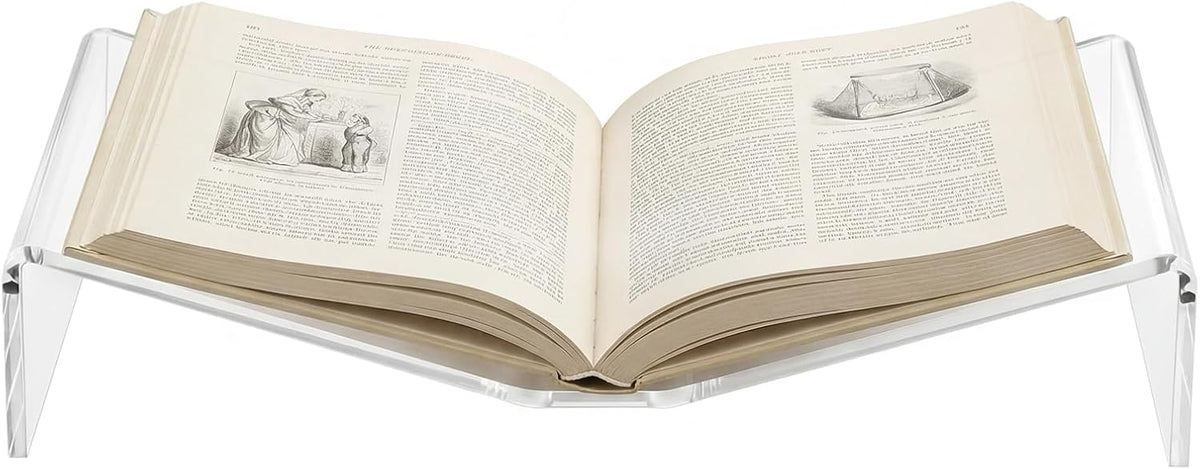 Sintuff Large Acrylic Open Book Display Stand 12.4" W X 7.87" d X 2.36" H, Open Bookstand Holder for Display and Reading Cookbooks, Art Books, Bibles, Magazines