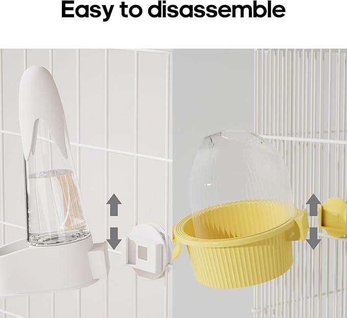 No Mess Bird Feeder Water Dispenser Set, Automatic Hydration, Bird Cage Accessories for Cockatiels Parrots Lovebirds Canarys Finches Budgies and Other Small to Medium Sized Birds (White + White)