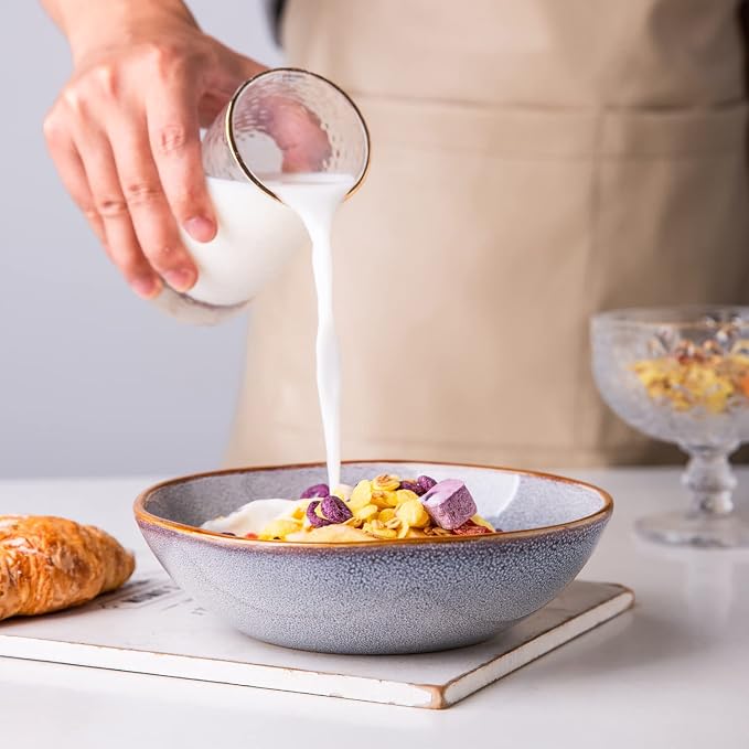 AmorArc Ceramic Cereal Bowls Set of 6, 24 oz Handmade Stoneware Bowls Set