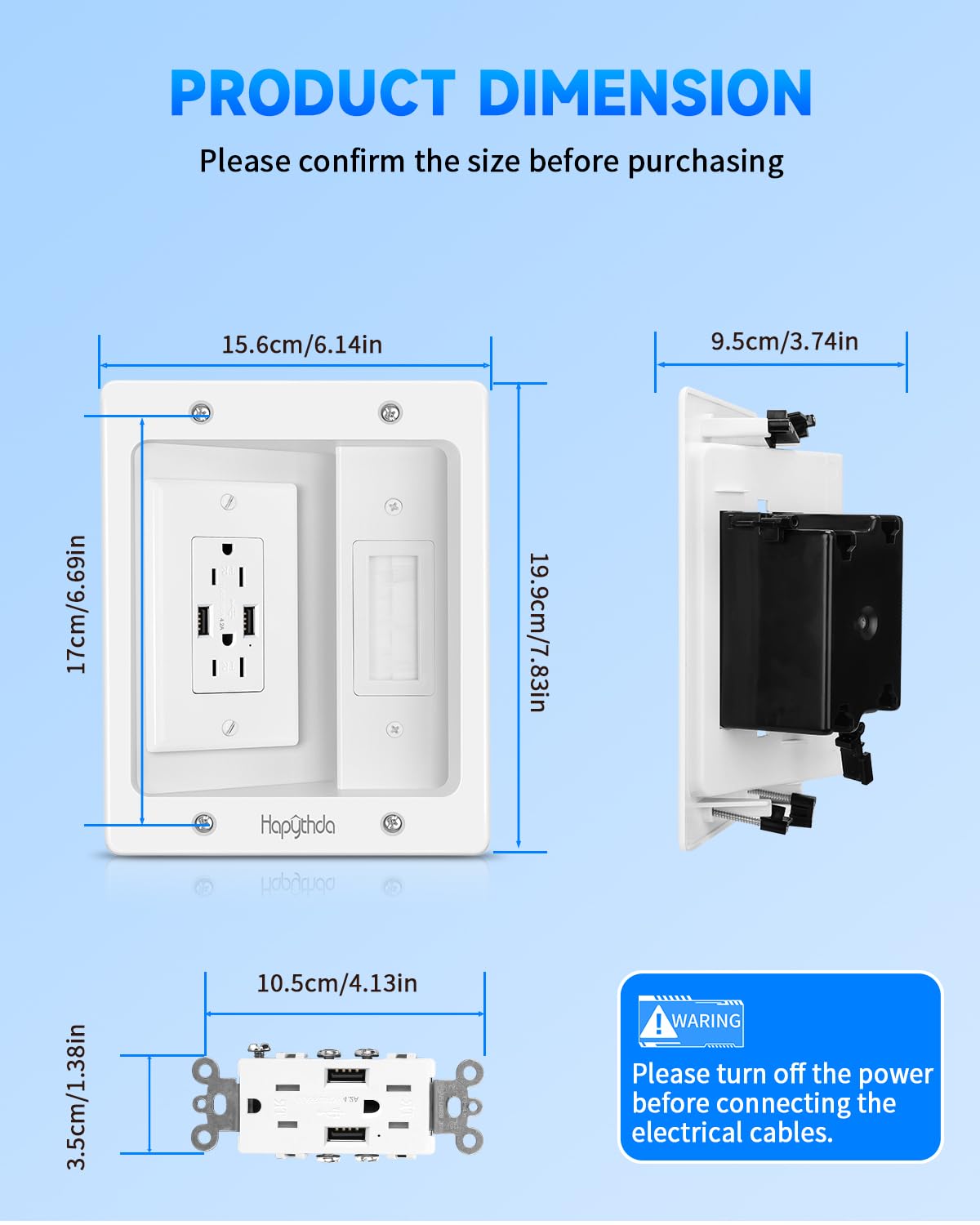 in Wall Cable Management Kit for TV, Recessed Outlet with USB, TV Cable Hider Wall Kit, Wall Cable Management for Low Voltage, TV Cord Hider for Wall Mounted TV, White