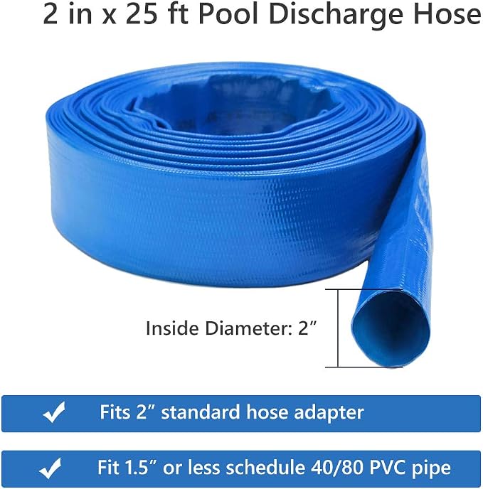 Eastrans 2" x 25 FT Pool Backwash Hose, Heavy Duty Flat Discharge Hose