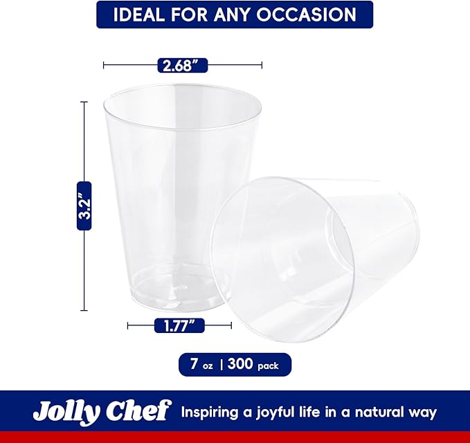 JOLLY CHEF 300 Pack 7 oz Clear Plastic Cups Disposable Cups, 7 Ounce Disposable
