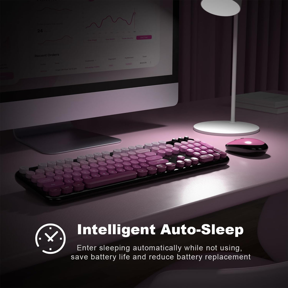 Atelus Wireless Keyboard and Mouse Combo, Typewriter Full Size Keyboard with Number Pad and 2 in 1 USB Connected Mouse for PC Computer Laptop Desktop Windows 7 8 10 11 (Black Pink)
