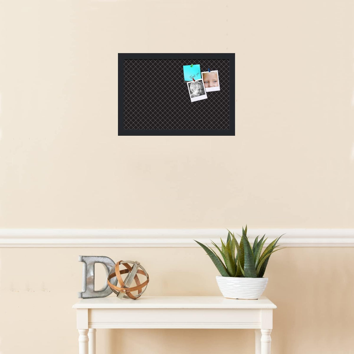 PinPix 18x12 inch Cork Bulletin Board. This Decorative Framed Pin Board Comes with Diamond Pattern in Black Design and Satin Black. Ideal for Home, Office Decor or School (PinPix-120)