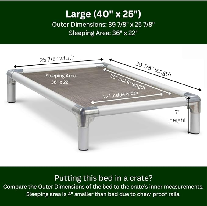 Kuranda Chewproof Elevated Pet Bed - Silver Aluminum - 40" x 25" - Sunsure Textilene - Sierra