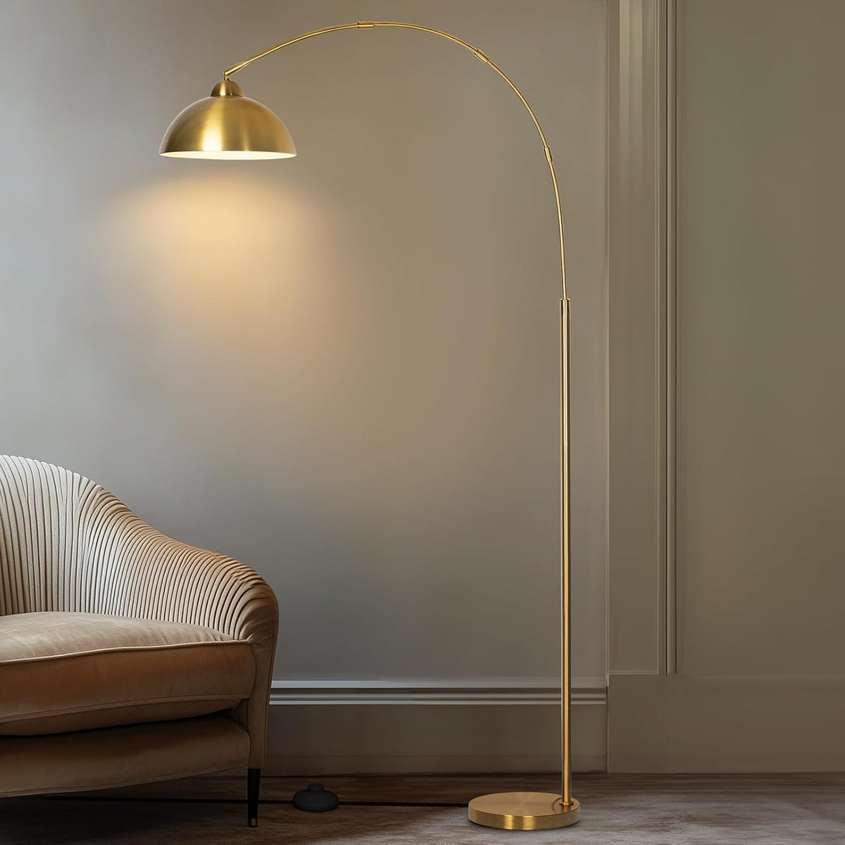 EOEYYOYB Floor Lamp with 3 Light Modes Adjustable– Modern Arc Standing Tall Lamp Dimmable Brightness, Perfect for Living Room, Bedroom, and Office, Gold