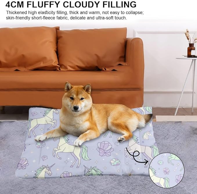 Dreamy Horse Pale Purple Dog Beds and Furniture Pet Sleeping Mat Pet Sleeping Pad Dog Crate Bed Washable Non-Slip Cage Bed for Crate for Cage Mat Large Pillow Indoor Outdoor 24X18 Inch