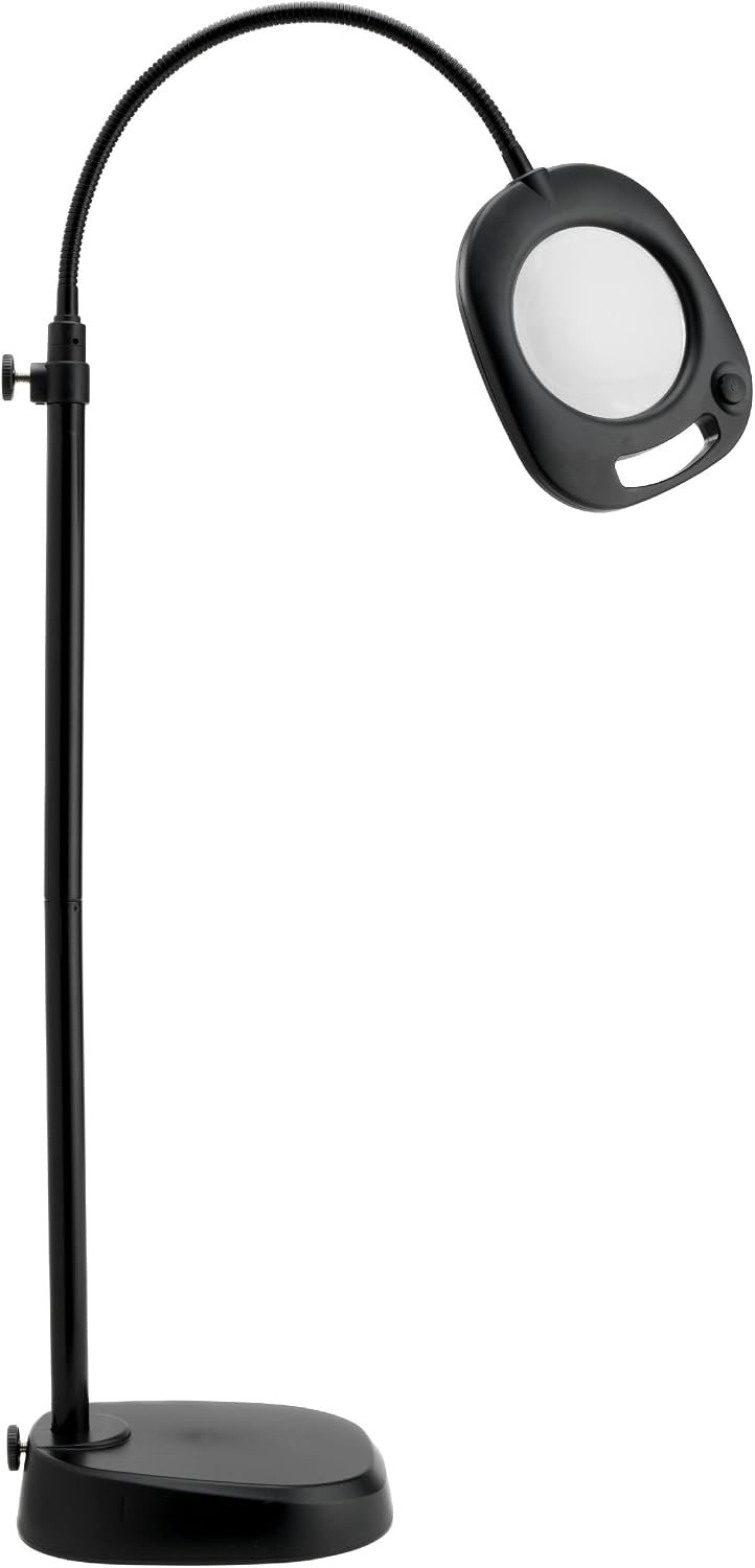 Daylight Company LED Floor Lamp and Table Lamp, Standing Lamp for Living Room, Bedroom, Salon, Office, Touch Control, Flexible Arm, Sleek Design, Multipurpose, Magnifier Lamp, Black