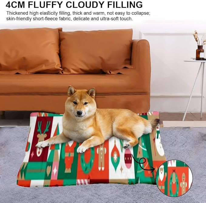 Vintage Holiday Collage Pet Beds Washable Dog Bed Bedside Dog Bed Rectangle Non- Slip Bottom Room Accessories Multi- Scenario Mat Gift Printed Dogs Beds 24× 18 Inch