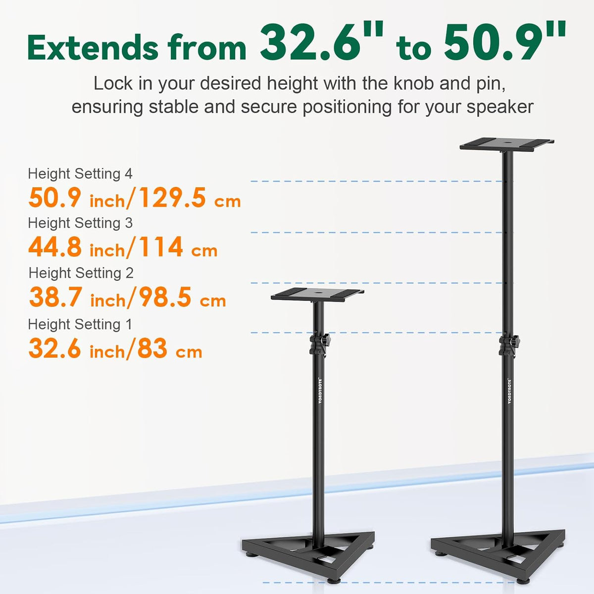 Vondynote Pair Studio Monitor Stands 32.6"-50.9" Base Floor Speaker Stands