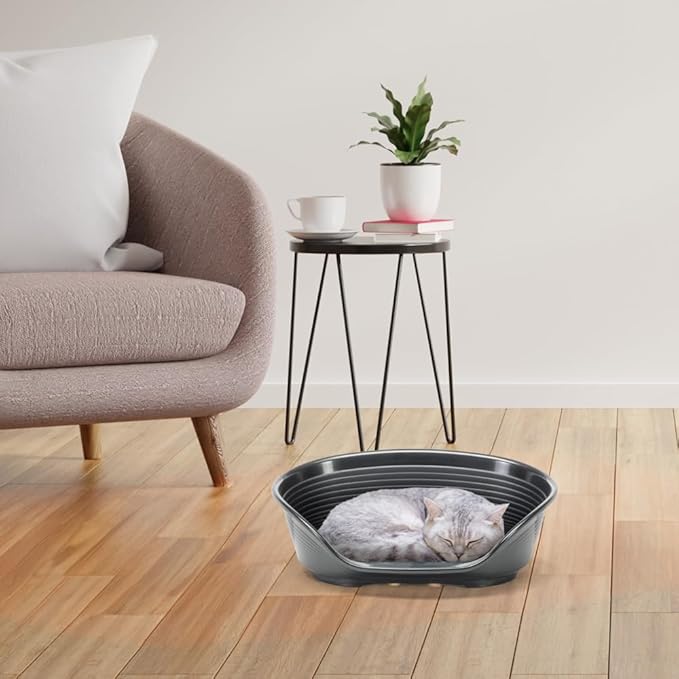 Ferplast Cat Bed, Plastic Dog Bed Small, Ventilation Holes and Non-Slip Rubber Feet for Added Stability 49 x 36 x h. 17.5 cm. Black