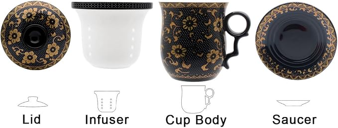 Porcelain Tea Cup with Infuser Lid and Saucer Sets
