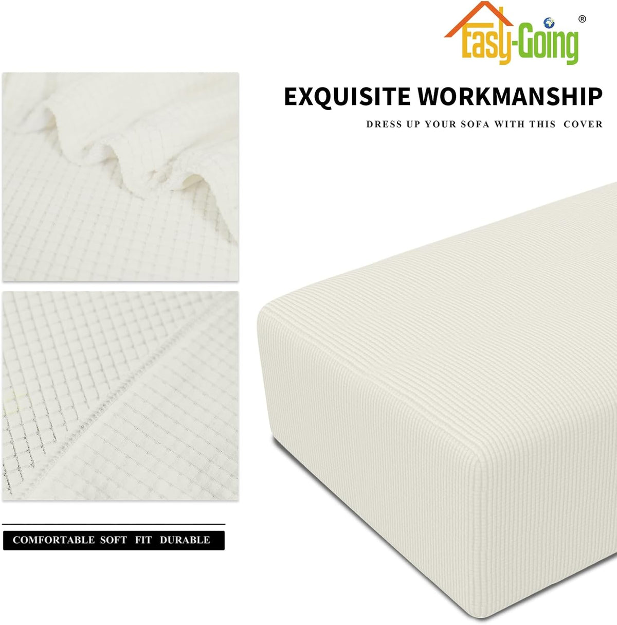 Easy-Going Stretch XX-Large Rectangle Ottoman Cover Cream
