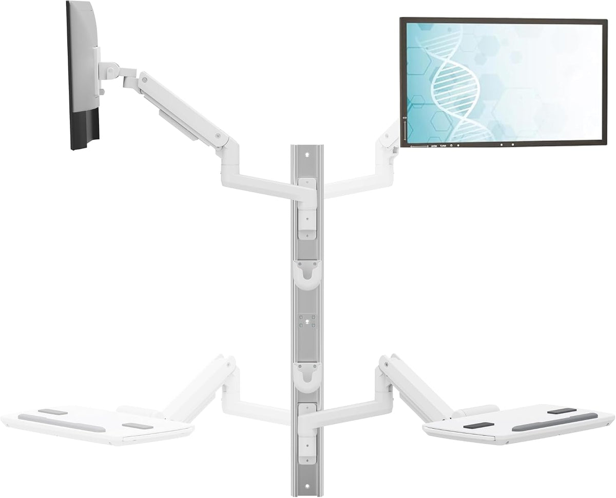 Mount Plus MED10 Medical Monitor Wall Mount with Folding Keyboard Tray and Mouse Pad | Scanner Holder | Heavy Duty Height Adjustment Folding Design for 17"-49" Monitor On Wall Track Up to 44 lbs