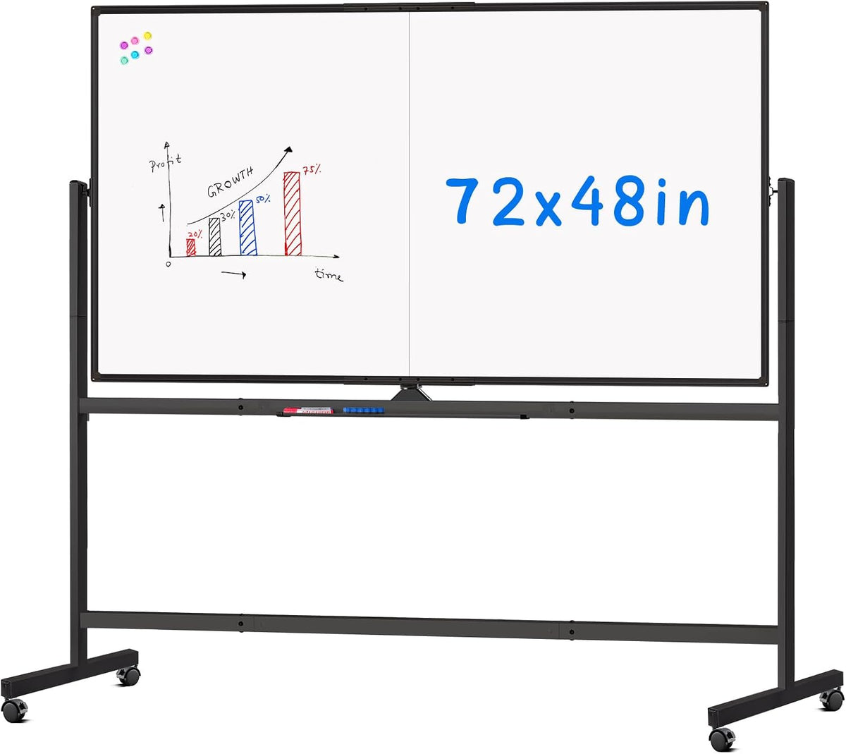 Maxtek Rolling Whiteboard 72x48 Large Double-Sided Magnetic Board(Black)