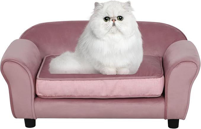 Getifun Small Dog Sofa Bed, Velvet Cat Couch with Washable Cushion & Plastic Legs (29 x 16 x 12.7 inches (Pink)