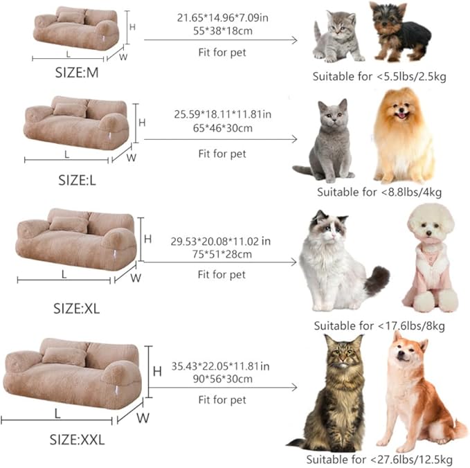 Soft Fluffy Self-Warming Cat Bed | Washable Pet Sofa for Indoor Cats & Small Dogs | Cute Princess-Inspired Kitten Couch & Puppy Bed(Gray,29.53''*20.08''*11.02'')