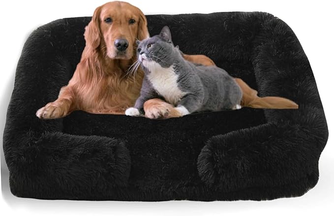 Dog Beds Medium Large Size Dog, Calming Dog Bed with Removable Washable Cover, Waterproof Lining and Nonskid Bottom(Black,S)