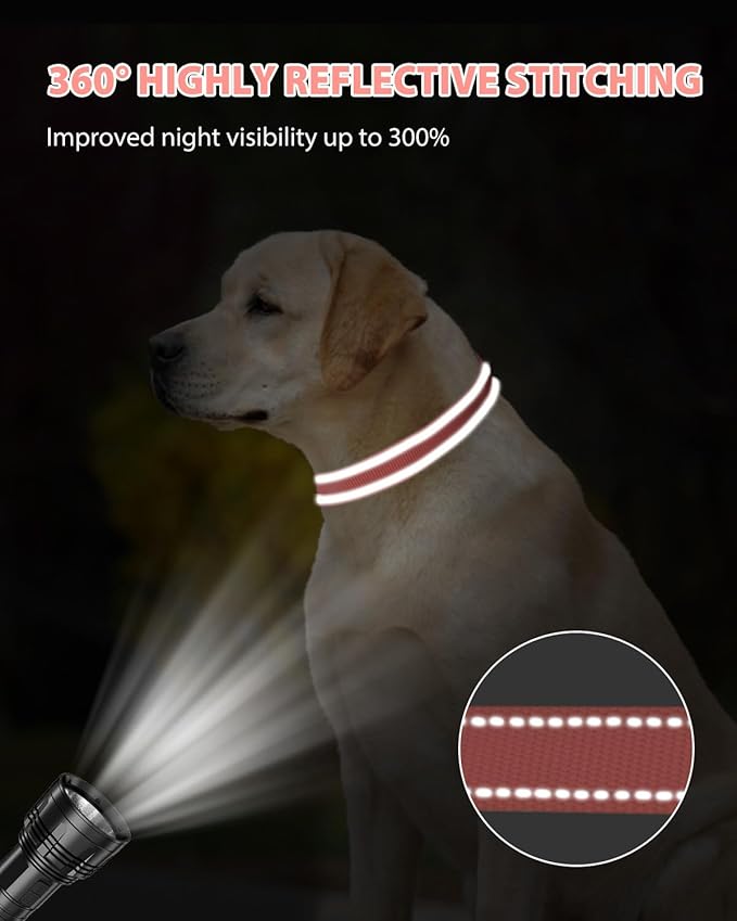Joytale Large Dog Collar, Reflective and Adjustable Nylon Pet Collar with Quick-Release Buckle for Large Dogs, Pink, L