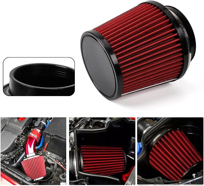 Red 3" 76mm Inlet Cone Replacement Dry Air Filter High Flow Car Performance