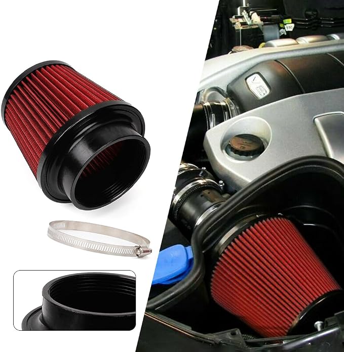 Red 4" 100mm Inlet Cone Replacement Dry Air Filter High Flow Car Performance