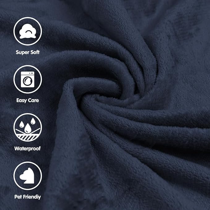 DUJUIKE Waterproof Bed Blanket, Waterproof Pet Blanket, Double-Sided Flannel Leak-Proof and Spill-Proof Cover Blanket for Dogs and Cats, Home Protection Cover, Camping and Travel (30"×40", Navy Blue)