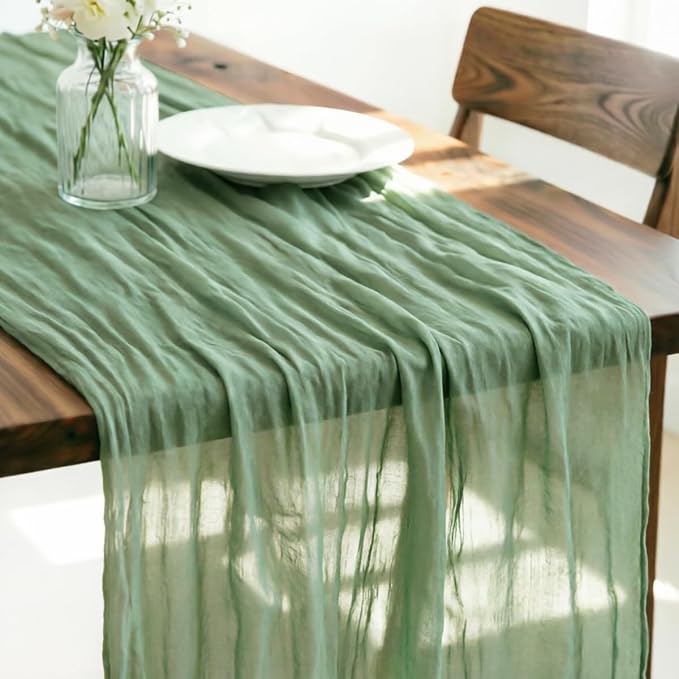 Sage Cheesecloth Table Runner 160 Inches 14 Ft Gauze Table Runner | Summer Boho