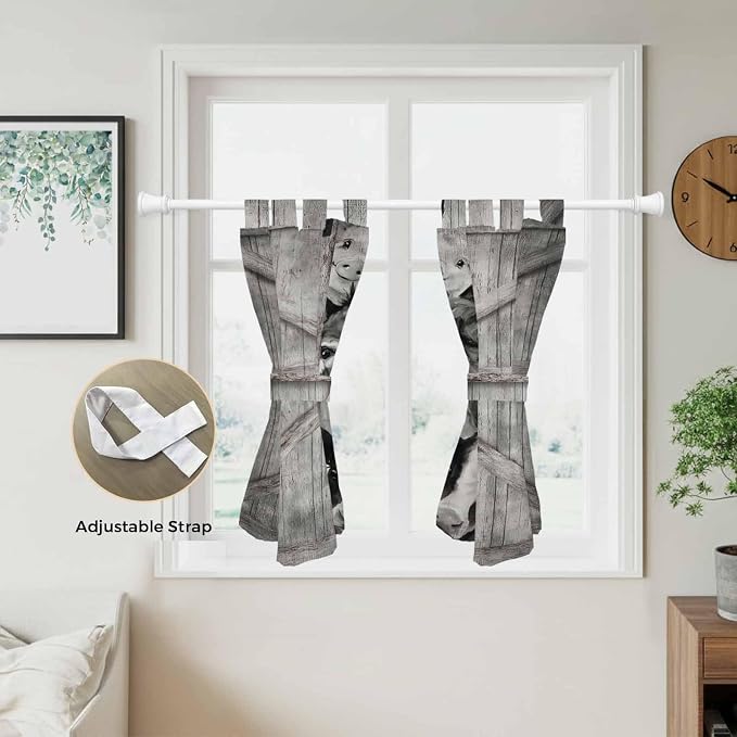 Funny Farm Animals Bedroom Curtains 63 Inch Length, Window Curtains Tab Top