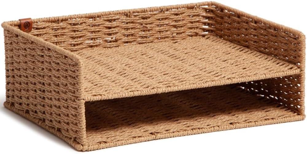 U Brands Letter Tray Paper Organizer, Two Tier Desktop Organizer, Woven