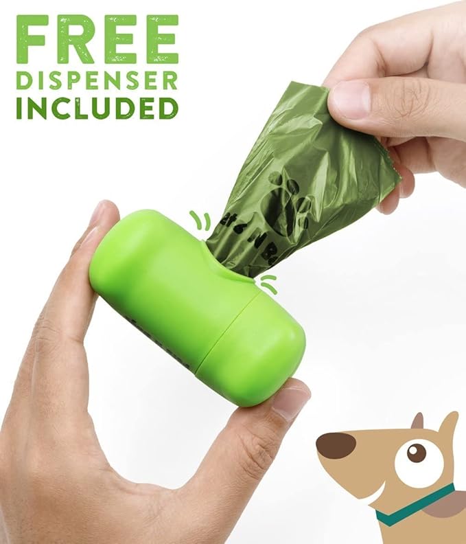 Dog Poop Bags, Dog Waste Bags, Biodegradable Unscented Refill Rolls, Includes Dispenser